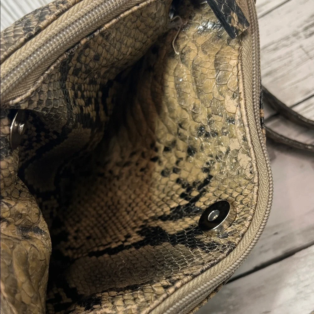 Nicole Faux Snakeskin Crossbody Shoulder Bag Brown Neutral Animal Print